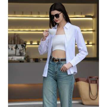 Beninos Womens Dress Shirts Long Sleeve Button Down Shirt Work Wear (225 White, XS)