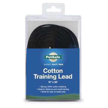 PetSafe Cotton Dog Training Lead - Great for Small, Medium and Large Breeds - 30 ft, 5/8" x 30', Black