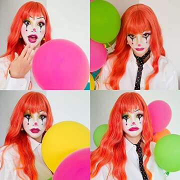Netgo Orange Fire Wig for Women Long Wavy Heat Resistant Fiber Wigs Side Bangs Cosplay Party