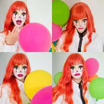 Netgo Orange Fire Wig for Women Long Wavy Heat Resistant Fiber Wigs Side Bangs Cosplay Party