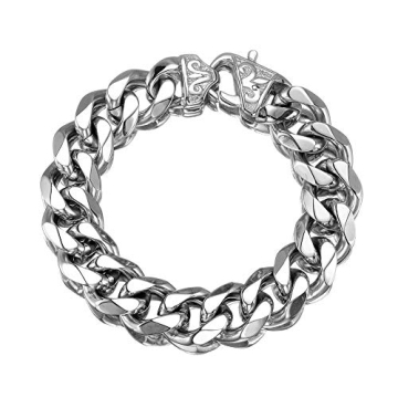 Innovative jewelry 12/15mm Polishing Silver Stainless Steel Curb Cuban Link Chain Necklace Men's Jew...