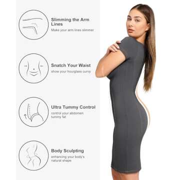 Popilush Shapewear Dress Faux Denim Midi Pencil Dress Tummy Control Jean Bodycon Dress with Zipper for Women 2024