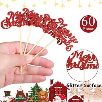 60 Merry Christmas Cupcake Toppers for Holiday Treats
