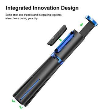 ATUMTEK Selfie Stick Tripod, Extendable 3 in 1 Aluminum Bluetooth Selfie Stick with Wireless Remote and Tripod Stand for iPhone 16/15/14/13/12/11 Pro Max/XS Max/XS/XR/X/8/7, Samsung Smartphones Blue