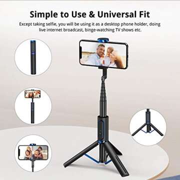 ATUMTEK Selfie Stick Tripod, Extendable 3 in 1 Aluminum Bluetooth Selfie Stick with Wireless Remote and Tripod Stand for iPhone 16/15/14/13/12/11 Pro Max/XS Max/XS/XR/X/8/7, Samsung Smartphones Blue