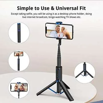 ATUMTEK Selfie Stick Tripod, Extendable 3 in 1 Aluminum Bluetooth Selfie Stick with Wireless Remote and Tripod Stand for iPhone 16/15/14/13/12/11 Pro Max/XS Max/XS/XR/X/8/7, Samsung Smartphones Blue
