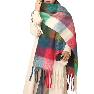 MININAI Chunky Winter Scarfs for Women Cold Weather Warm Knit Thick Plaid Scarf Long Large Oversized...