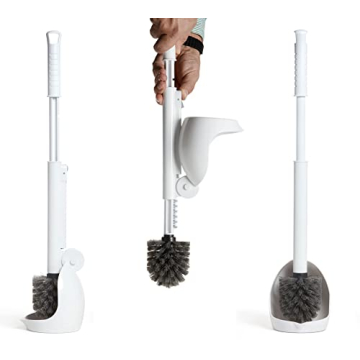 ELYPRO Drip-Free Toilet Brush with Holder - Hygienic White Bathroom Bowl Cleaner, Portable Scrubber ...