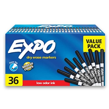 EXPO Fine Tip Dry Erase Markers, Low Odor, Black Ink, 36-Count Set, Ideal for Classroom, Office, and...