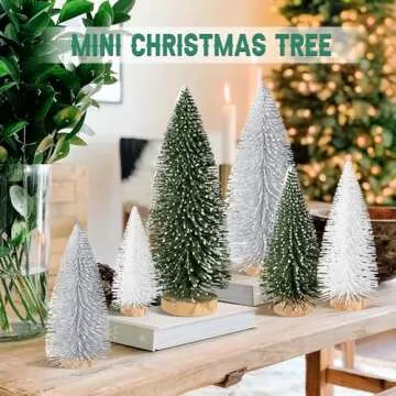 6pcs Mini Christmas Trees Christmas Decor, Artificial Christmas Mini Bottle Brush Trees Tabletop, Christmas Decoration Trees with 4 Size Xmas Holiday Decor (6pcs Green+Silver+White)