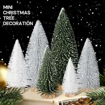 6pcs Mini Christmas Trees Christmas Decor, Artificial Christmas Mini Bottle Brush Trees Tabletop, Christmas Decoration Trees with 4 Size Xmas Holiday Decor (6pcs Green+Silver+White)