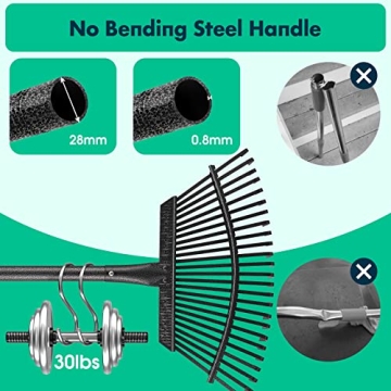 Heavy Duty Garden Rake - Adjustable 65 Inch Length