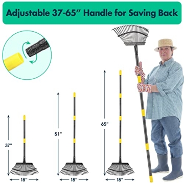 Heavy Duty Garden Rake - Adjustable 65 Inch Length