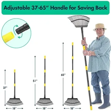 Heavy Duty Garden Rake - Adjustable 65 Inch Length