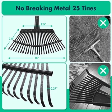 Heavy Duty Garden Rake - Adjustable 65 Inch Length