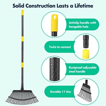 Heavy Duty Garden Rake - Adjustable 65 Inch Length