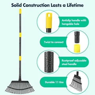 Heavy Duty Garden Rake - Adjustable 65 Inch Length