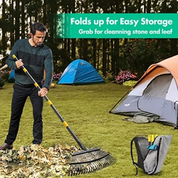 Heavy Duty Garden Rake - Adjustable 65 Inch Length