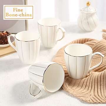 DUJUST Luxury Pumpkin-Shaped Mug Set - 4 Elegant Porcelain Cups
