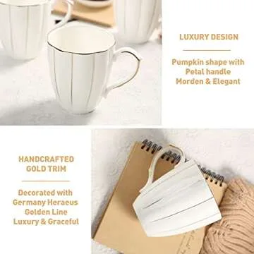 Luxury DUJUST Coffee Mug Set with Golden Trims 13.5oz