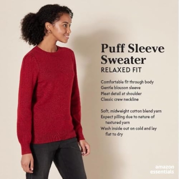 Amazon Essentials Women's Soft Touch Pleated Shoulder Crewneck Sweater, Dark Red, Small