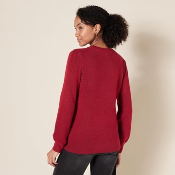 Amazon Essentials Women's Soft Touch Pleated Shoulder Crewneck Sweater, Dark Red, Small