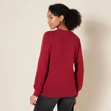 Amazon Essentials Women's Soft Touch Pleated Shoulder Crewneck Sweater, Dark Red, Small