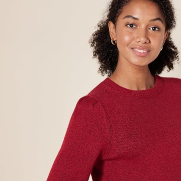 Amazon Essentials Women's Soft Touch Pleated Shoulder Crewneck Sweater, Dark Red, Small