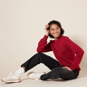 Amazon Essentials Women's Soft Touch Pleated Shoulder Crewneck Sweater, Dark Red, Small