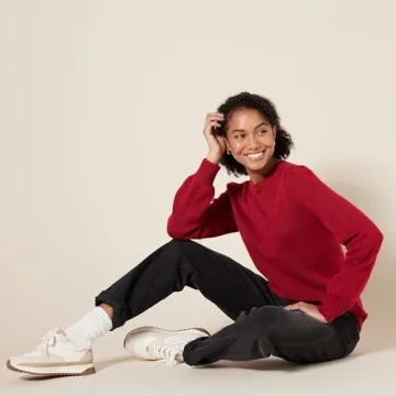 Amazon Essentials Women's Soft Touch Pleated Shoulder Crewneck Sweater, Dark Red, Small