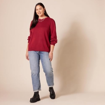 Amazon Essentials Women's Soft Touch Pleated Shoulder Crewneck Sweater, Dark Red, Small