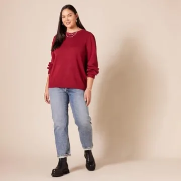 Amazon Essentials Women's Soft Touch Pleated Shoulder Crewneck Sweater, Dark Red, Small