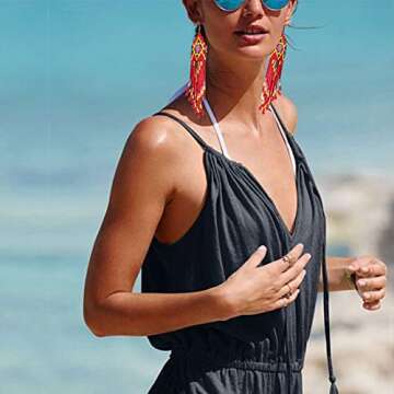 Royalbeier Beaded Earrings Oversized Handmade Seed Beaded Drop Earrings Long Beaded Navajo Indian Dangle Earrings for Women Ladies,Red