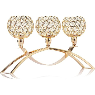 Crystal Candle Holders Gold 3 Arms Tealight Candle Holder Dining Table Centerpiece Table Decorations...
