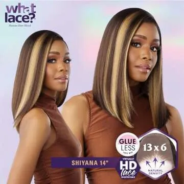 Sensationnel What lace 13x6 Wigs - shiyana 14 inch human hair blend lacefrontal glueless synthetic with natural density preplucked hairline (1 JETBLACK)