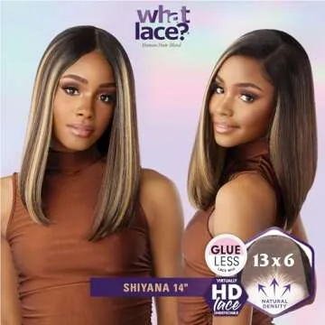 Sensationnel What lace 13x6 Wigs - shiyana 14 inch human hair blend lacefrontal glueless synthetic with natural density preplucked hairline (1 JETBLACK)