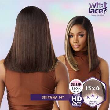 Sensationnel What lace 13x6 Wigs - shiyana 14 inch human hair blend lacefrontal glueless synthetic with natural density preplucked hairline (1 JETBLACK)