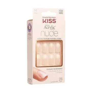 KISS Salon Acrylic Press On Nails, Nail glue included, 'Cashmere', French, Medium Size, Squoval Shape, Includes 28 Nails, 2g Glue, 1 Manicure Stick, 1 Mini file