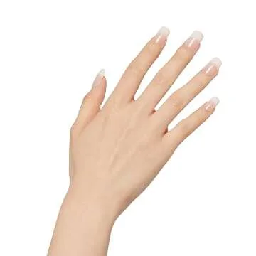 KISS Salon Acrylic Press On Nails, Nail glue included, 'Cashmere', French, Medium Size, Squoval Shape, Includes 28 Nails, 2g Glue, 1 Manicure Stick, 1 Mini file