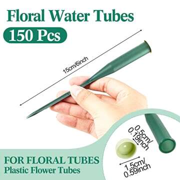 150 Pcs Floral Water Tubes Plastic Green Floral Tubes with Rubber Caps Fresh Flower Water Arrangemen...