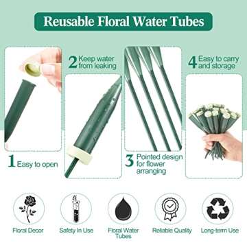 150 Pcs Floral Water Tubes Plastic Green Floral Tubes with Rubber Caps Fresh Flower Water Arrangements Supplies for Bouquet Stem Supplies, 6 Inches