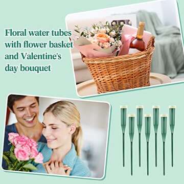 150 Pcs Floral Water Tubes Plastic Green Floral Tubes with Rubber Caps Fresh Flower Water Arrangements Supplies for Bouquet Stem Supplies, 6 Inches