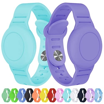 2 Pack Waterproof AirTag Bracelet for Kids with Stylish Silicone Design, Secure Anti-Loss - Mint Gre...