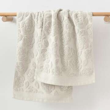 YiLUOMO Lime White Embossed Floral Pattern Hand Towel Set of 2 Super Soft 100% Cotton Highly Absorbent Decorative Rose Bath Hand Towels for Bathroom Home 13x 29 Inch