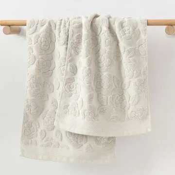 YiLUOMO Lime White Embossed Floral Pattern Hand Towel Set of 2 Super Soft 100% Cotton Highly Absorbent Decorative Rose Bath Hand Towels for Bathroom Home 13x 29 Inch