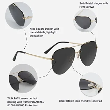 TIJN Polarized Aviator Sunglasses for Fashionable UV Protection