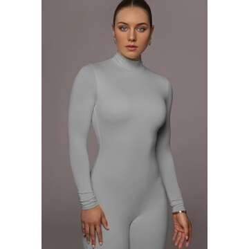 speerise Adult High Neck Zip One Piece Unitard Full Body Leotard Bodycon Jumpsuit for Women