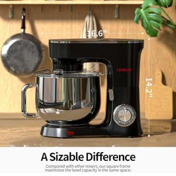 COOKLEE Stand Mixer, 9.5 Qt. 660W 10-Speed Electric Kitchen Mixer with Dishwasher-Safe Dough Hooks, ...
