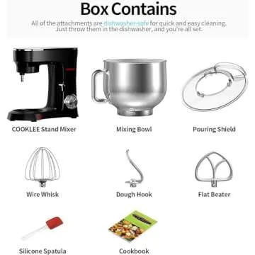 COOKLEE Stand Mixer, 9.5 Qt. 660W 10-Speed Electric Kitchen Mixer with Dishwasher-Safe Dough Hooks, Flat Beaters, Wire Whip & Pouring Shield Attachments for Most Home Cooks,SM-1551,Black