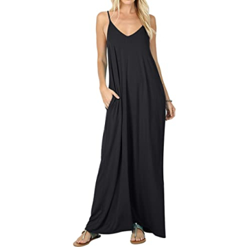 CALIPESSA Women’s Summer Beach Loose Casual Flowy Tank Cami Long Maxi Dresses Black M